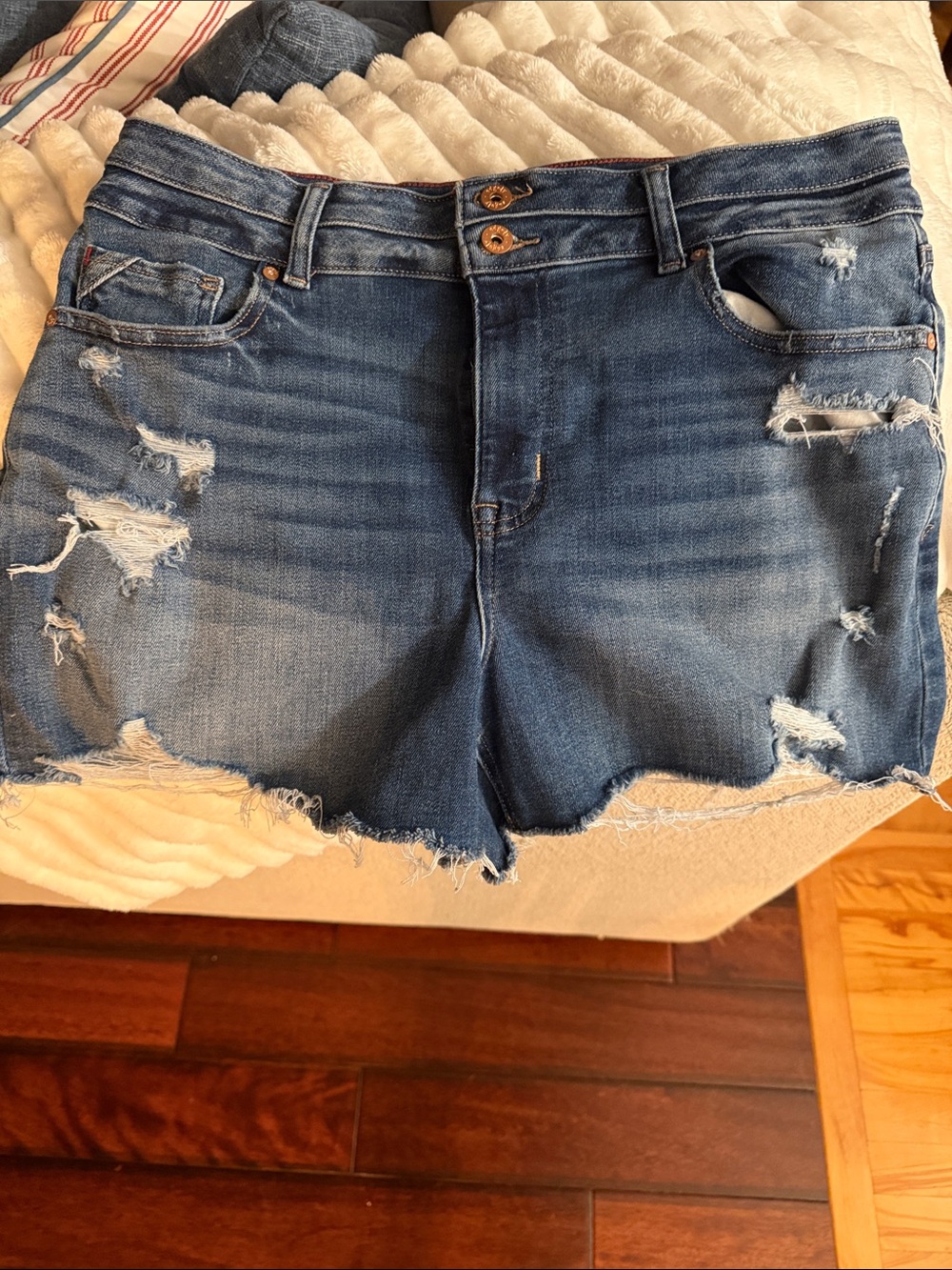 Edgely Distressed Blue Denim Women's Shorts - Casual Frayed Hem